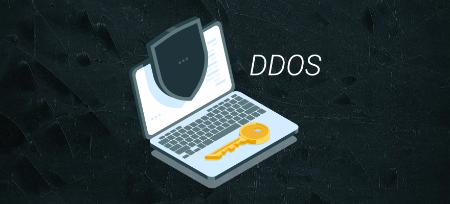 computer with a key symbolizing DDOS protection
